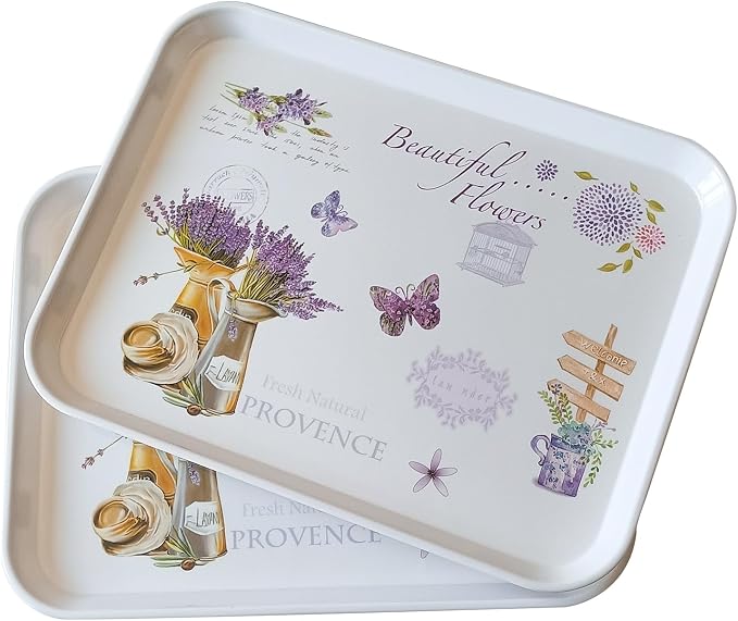 Large Floral Melamine Serving Trays 2 Pack Rectangle Food Platter | Stackable, Reusable, Raised Edge, Rectangular, Easy Clean,For Gift, Party, Decor, Home, Restaurant Use,Household Dining