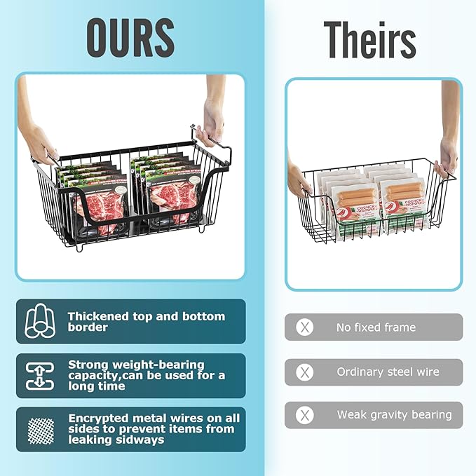 6 Pcs Stackable Wire Baskets for Pantry Organizers and Storage, | Vegetable Fruit Basket for Countertop,Kitchen Storage Metal Baskets,Produce Potato Onion Storage Bin,Black