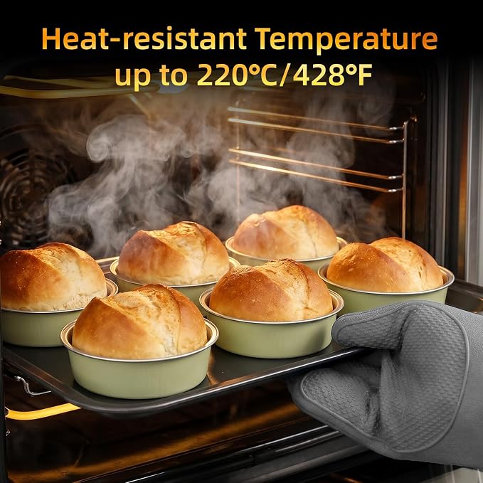 Beasea Disposable Tart Pans with Lids, 120 Pack 7.3oz Mini Pie Tins Creme Brulee Ramekins Aluminum Foil Pie Tart Cake Baking Pans Tins Cheesecake Containers for Birthday Party - Sage Green