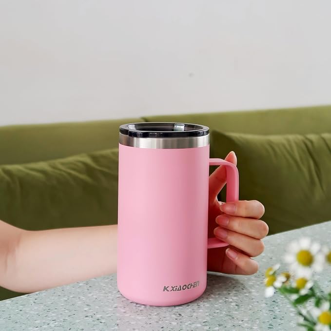 KXIAOCHEN 20 oz Insulated Coffee Mug, Coffee Cup with Lid and Wide Handle | 18/8 stainless steel, 6+ hours hot or 12+ hours cold, wide mouth, no-sweat exterior, for office, work, home and camping