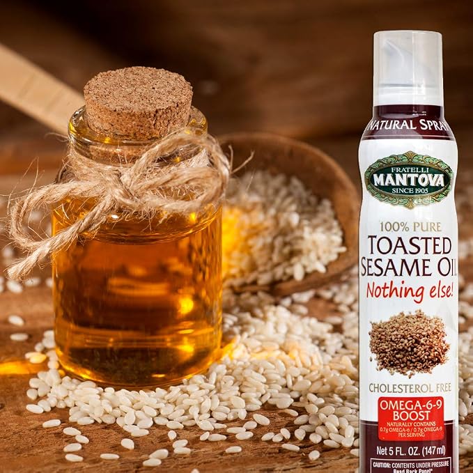 Mantova Toasted Sesame Oil Spray, 5 fl. oz. (Pack of 1), Product of Italy, All-Natural, Heart-Healthy Toasted Sesame Seed Oil, Ideal for Poke, Fried Rice, and Other Asian Dishes, Vegan-Friendly