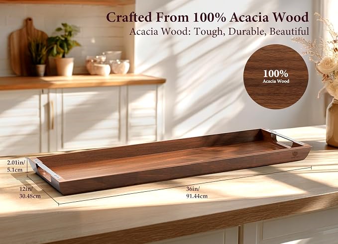 Acacia Wood Serving Tray, 36×12in Large Charcuterie Boards for Party | Create Stunning Charcuterie Display with Cheese, Meat, Appetizers, Perfect For Entertaining, Gatherings, Kitchen, Home Décor