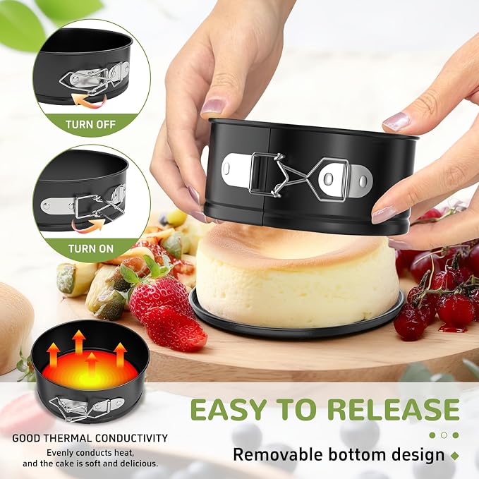 ZeroPone 4 Inch Mini Springform Pan for Mini Cheesecake Pizza | Non-stick Cheesecake Pan with Removable Bottom Small Cake Mold withstands up to 450°F