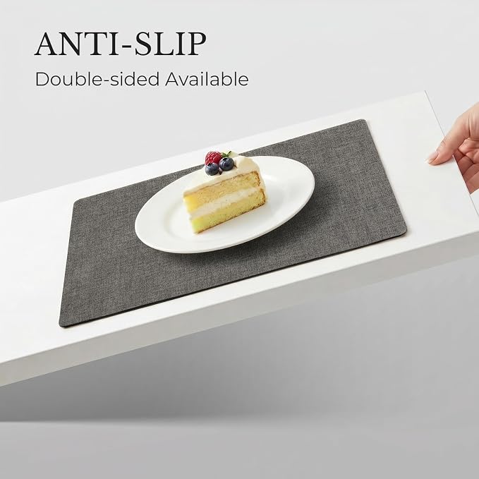 Romanstile Vinyl Placemats Set of 4, Reversible Faux Leather Heat Resistant Wipeable Table Mats, Waterproof Washable Non-Slip Table Placemats for Dining/Kitchen/Party/Outdoor (Grey Black, 12" x 17")