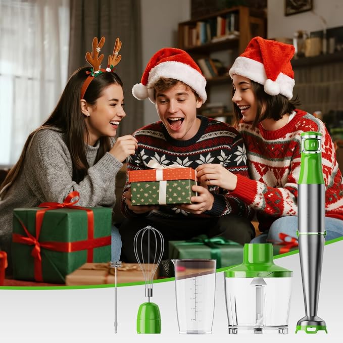 Turelar Immersion Blender Handheld Corded Hand Blenders Set 1100W, Trigger Variable Speed 5 in 1 Stick Emulsifier with Chopper, Whisk and Frother for Soup, Baby Food and Smoothies, Apple Green