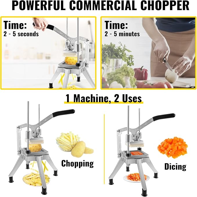 VEVOR Commercial Chopper with 4 Replacement Blades Commercial Vegetable Chopper Stainless Steel French Fry Cutter Potato Dicer & Slicer Commercial Vegetable Fruit Chopper for Restaurants & Home Kitche