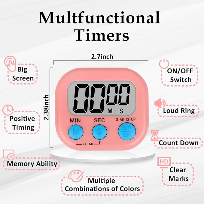ZILLEEN Digital Kitchen Classroom Timers for Kids Cooking 6pcs Blu Grn Pk | Strong Magnetic, Large Screen, Big Button, Count Up/Down, Loud Alarm, Teacher Classroom Must Haves Supplies