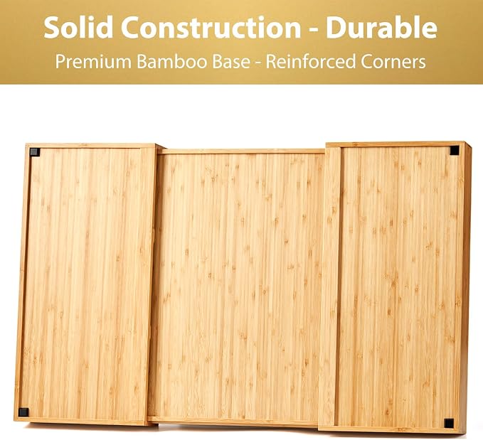 Extra Large Expandable Kitchen Drawer Organizer for Utensil and Junk, 19" Deep for Big Drawer, 17" to 28" Adjustable Bamboo Wood Drawer Divider, Cutlery Tray, Flatware Holder