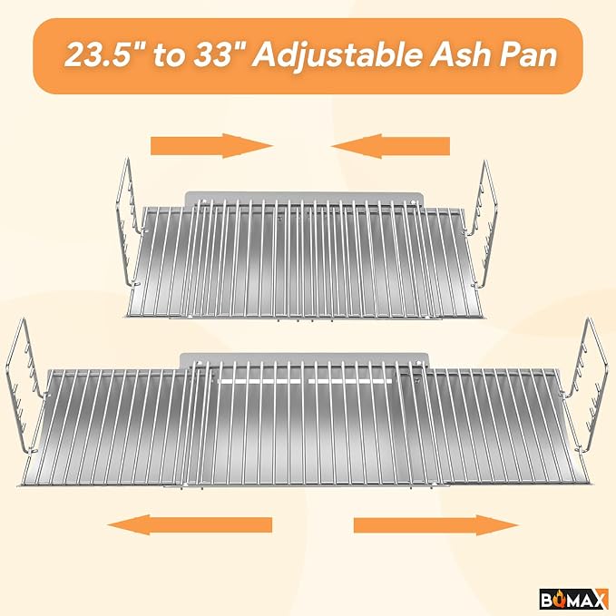 BQMAX 23.5" to 33" Adjustable Ash Pan for Chargriller Charcoal Grill 1224 2121 5050 1324 2828 2222 2123, Royal Gourmet CC1830, Oklahoma Joe's 19302087 Charcoal Grill Accessories Replacement Parts