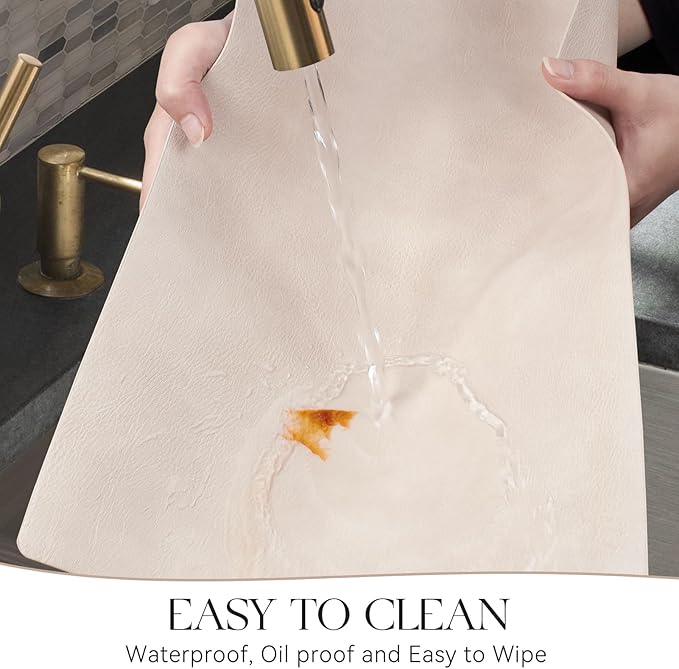 MOSAYT Vinyl Placemats Set of 6-12 X 17 Inch - Faux Leather 100% Waterproof Oil-Proof Wipeable PU Place Mats, Heat Resistant Reversible Table Mats for Kitchen, Dining, Outdoor, Beige