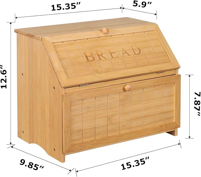 HOMEKOKO Vintage Double Layer Large Bread Box, Retro Design, Natural Bamboo | Keeps Bread Fresh 3-4 Days, 2-Tier Capacity Fits 2+ Loaves,Suitable For Farmhouse/Rustic Kitchens Use, Retro Design