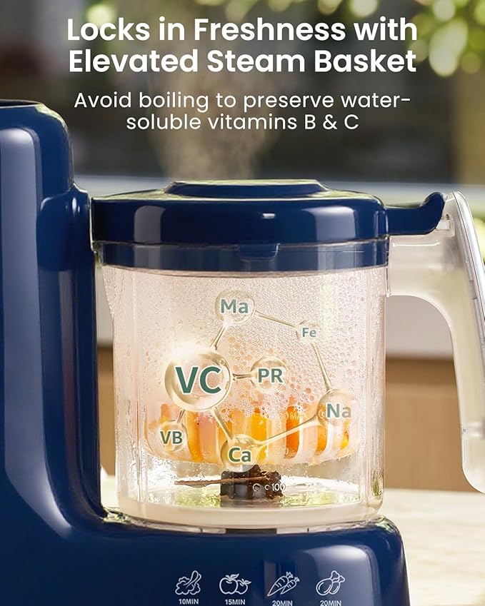 Grownsy Baby Food Maker, Steam & Blend Baby Food Processor, Dark Blue | BPA-Free Elevated Steam Basket, Healthy Homemade Baby Food Purees, Starting Solids & BLW, Baby Feeding Essentials, 6+ Months