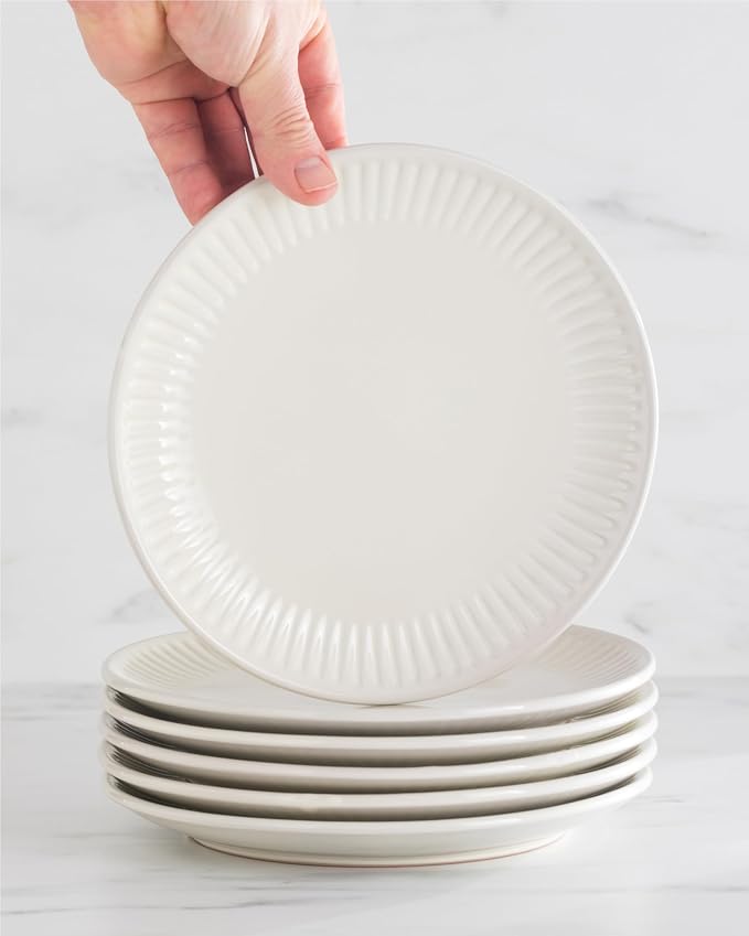 Stoneware Dinnerware Set for 8 People HYGGE 24-Piece - Elegant Scandi Design - Premium Dish Set - Bowl and Plate Set - Tableware for 8 People in a Ribbed Design - Pure Living in Beige