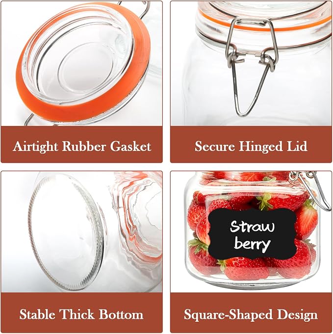 25 oz Glass Jars With Lids, 6 Pack Airtight Pickling Jars | Leak Proof Rubber Gasket, Wide Mouth Food Storage Jars for Kitchen, Pickles, Jam, Overnight Oats, Snacks