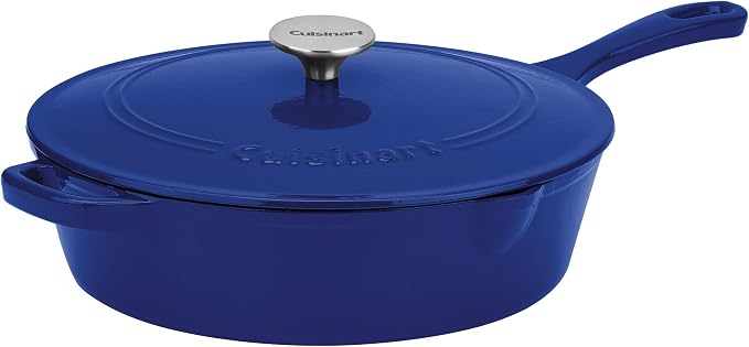 Cuisinart Chef's Classic Enameled Cast Iron Dutch Oven with Lid, Porcelain Enameled Interior, Oven Safe, Induction Compatible, 12-Inch, Chicken Fryer, Colbat
