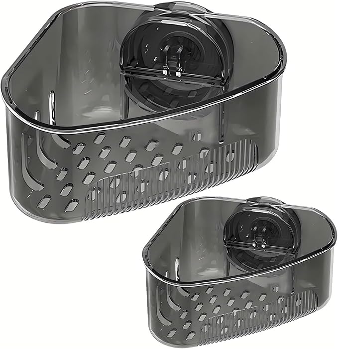 2PCS Corner Sink Organizer Rack for Kitchen - Triangular Sponge Holder & Dish Brush Caddy with Powerful Vacuum Suction Cup Mount - Fast Draining Storage Basket for Sink, Bathroom & Laundry