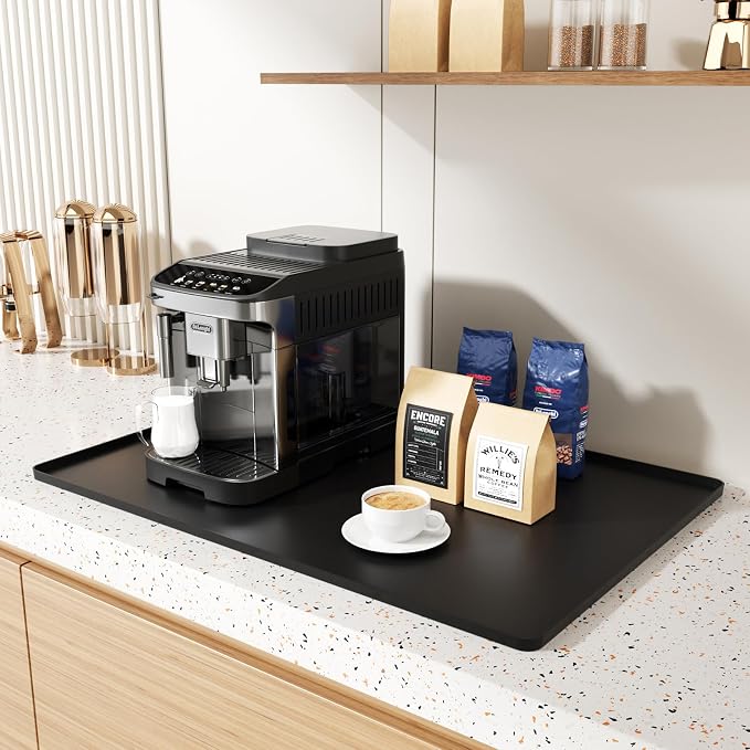 Silicone Coffee Mat 24''x16'',Fits Under Coffee Maker | Detachable Dish Drying Mat& Built-in Tamper Storage – Fits Espresso Machine, Dish Rack