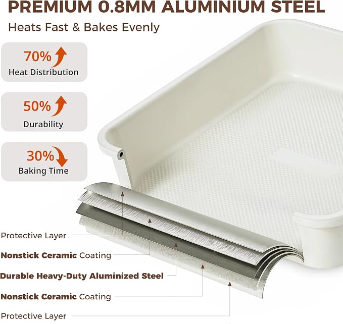 Ceramic 9x9 Baking Pan 2 Pack, Square Cake Pan with Diamond Texture, Aluminized Steel Nonstick Square Baking Pan for Brownies, Cream