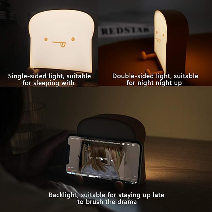 QANYI Cute Night Light Toast Bread LED Night lamp with Rechargeable, Portable Bedroom Bedside Bed lamp Christmas Gifts Ideas for Tween Teenage Teenager Teens Girls Boys Women
