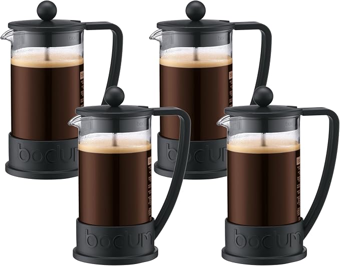 Bodum 12oz Brazil French Press Coffee Maker, High-Heat Borosilicate Glass, Black - Made in Portugal (Pack of 4)
