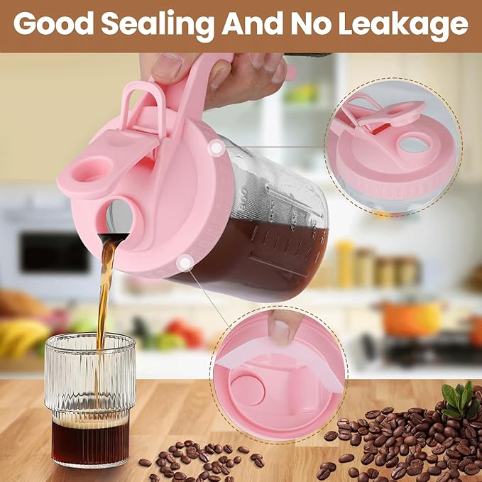 Cold Brew Coffee Maker, 32 oz Mason Jar Pitcher with Stainless Steel Filter, Pour Spout Handle Lid, Heavy Duty Glass Airtight & Leak-Proof for Iced Coffee,Tea & Lemonade