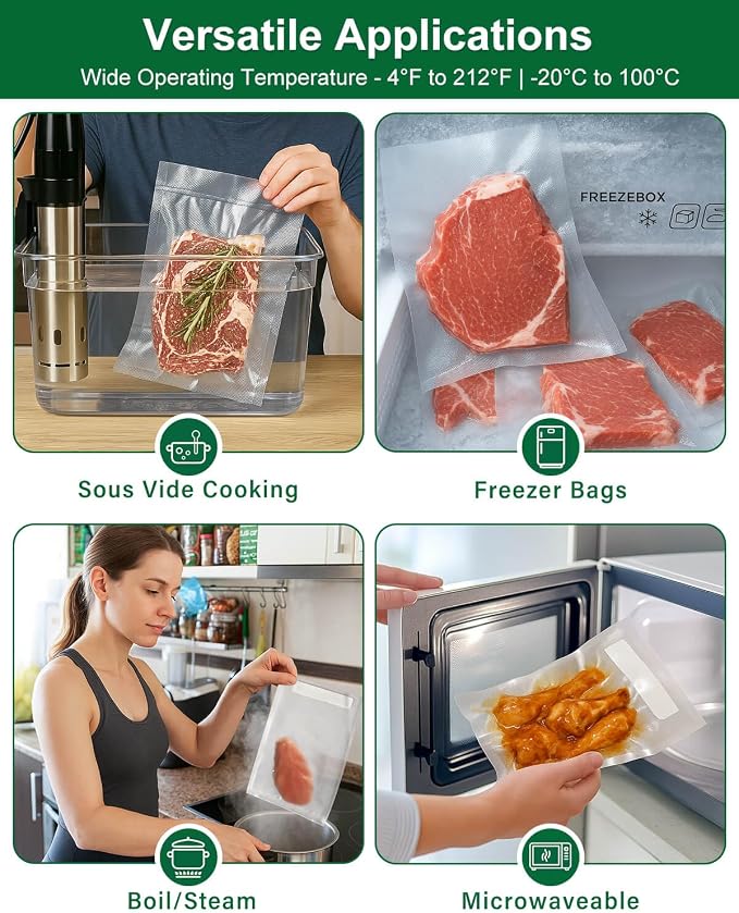 Vacuum Sealer Bags for Food, 11 Inch 16 Feet Custom Size 3-pack | Heavy Duty BPA-free Vacuum Sealer Bags Rolls for Food Saver, Freezer Food Storage, Seal a Meal, Sous Vide, Meal Prep
