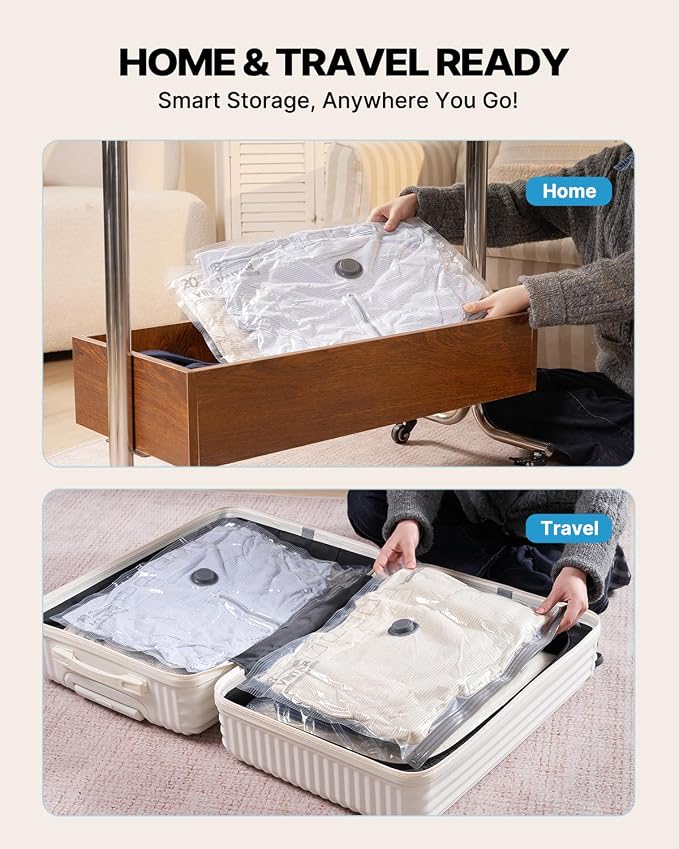 VINTAR 24 Pack Vacuum Seal Bags for Clothing Travel with Wireless Pump | Rechargeable Cordless Pump, Triple-Seal Leak-Proof, 24-Pack 4 Sizes (6J+6L+6M+6S) for Travel Luggage, Suitcase, Home Storage