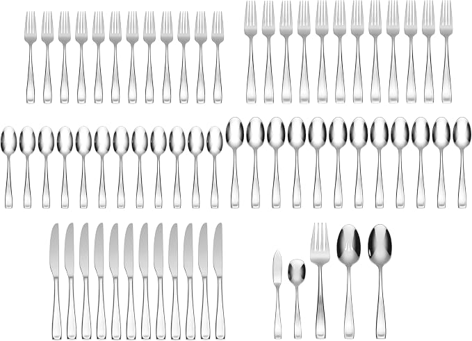 Oneida Moda 65-Piece 18/10 Silverware Set for 12, Flatware | mirror finish, dishwasher safe | includes serving spoons and utensil set | heavy duty, cutlery set for kitchen and dining
