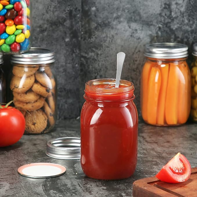YEBODA 16 oz Wide Mouth Mason Jars with Lids, Glass Canning Jars, 12 Pack | Clear glass quart jars with two-piece lids and bands for canning, pickling, meal prep, overnight oats, and pantry storage.