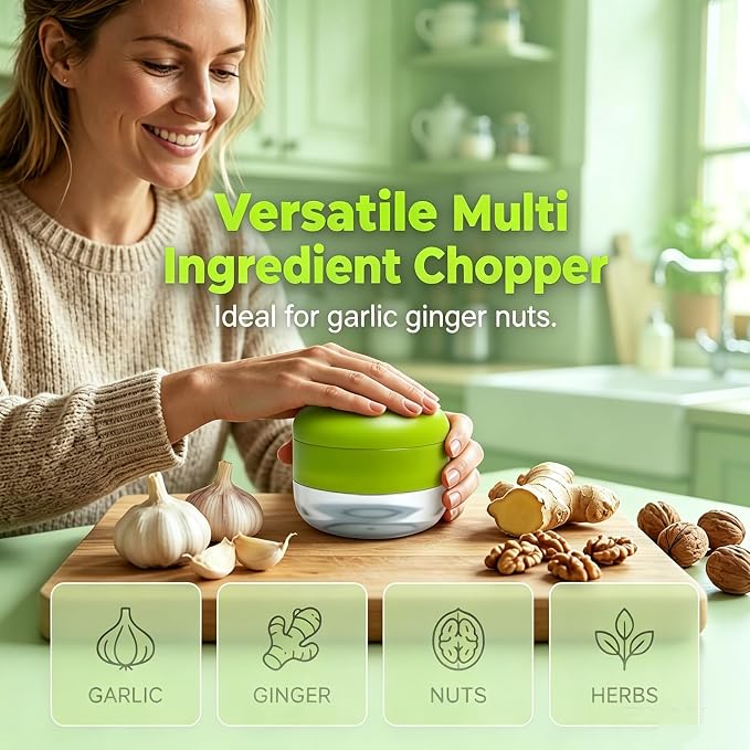 Garlic Crusher and Mincer,Garlic Press and Chopper with Container, Stainless Steel Blade Garlic Slicer, Manual Garlic Cutter for Kitchen Cooking and Food Prep -green
