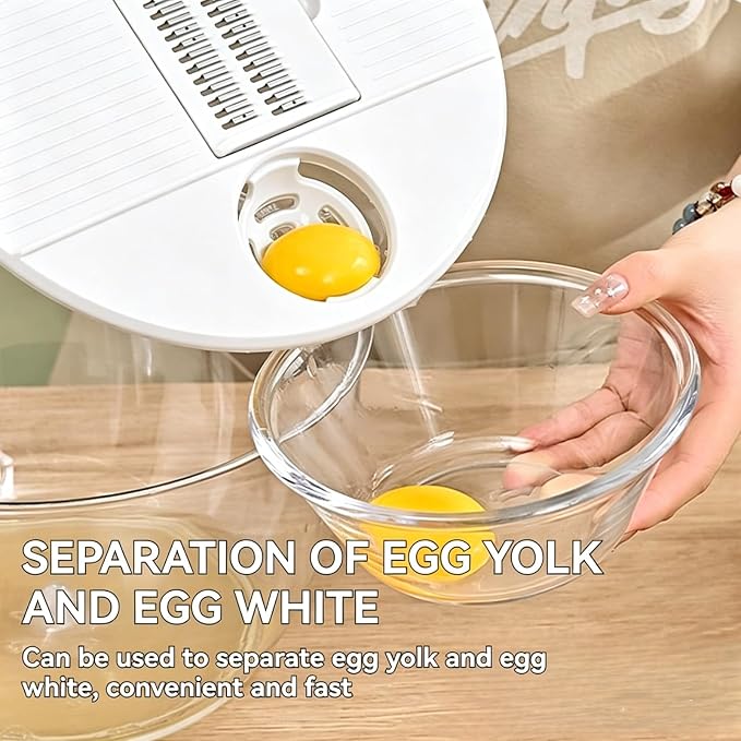 Ceruaxb Salad Spinner Chopper, 5.3 Qt Lettuce Dryer with 5 Blades, White | Vegetable and Fruit Wash Bowl, Kitchen Colander, Egg Yolk Strainer, Slicing and Shredding, Rinsing, Draining and Food Prep