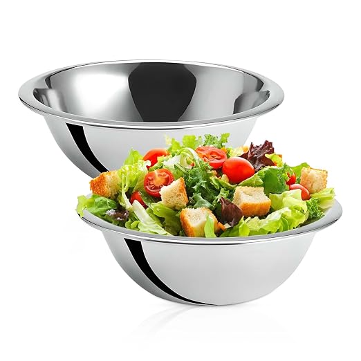 OCS Parts 2-Pack 1.5 Quart Stainless Steel Mixing Bowls | 8-Inch | Stainless Steel Professional Grade Flat Base Mixing Bowls for Home and Commercial Kitchens | Dishwasher Safe