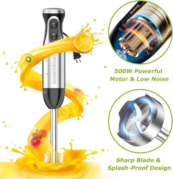 Bonsenkitchen Immersion Blender with Food Processor, 20 Speeds & Turbo Mode | 4-in-1 Emulsion Hand Blender, Egg Whisk, 24 oz Beaker & Chopper Bowl, Portable Hand Mixer for Smoothie, Soup, Baby Food