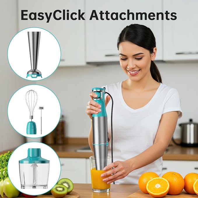 Turelar Immersion Blender Handheld 5 in 1 Hand Blender Set 1100W Heavy Duty | Trigger Variable Speed, Emulsion Stick Mixer with Food Processor, Whisk, Frother, for Soup, Puree, Baby Food, Anti-scratch