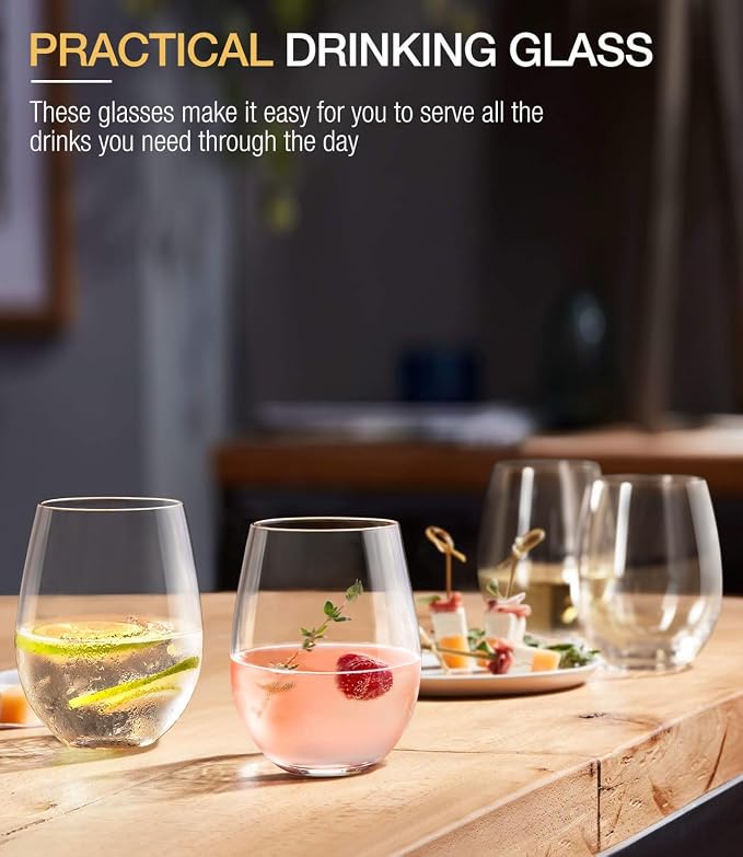 Stemless Wine Glasses Set of 2, 18oz Red White Wine Glass, No Stem | Glassware, Sturdy Drinking Glass, Home Bar, Daily Use, Hosting, Evening Party, Birthdays, Housewarming