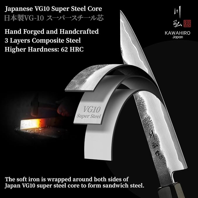5" Japanese Utility Knife, VG10 Paring Knife for Precision Prep | 3-Layer Steel, Petty Knife, Hand-Sharpened Edge, Compact & Lightweight, Effortless Peeling & Slicing, Velvet-Lined Gift Box