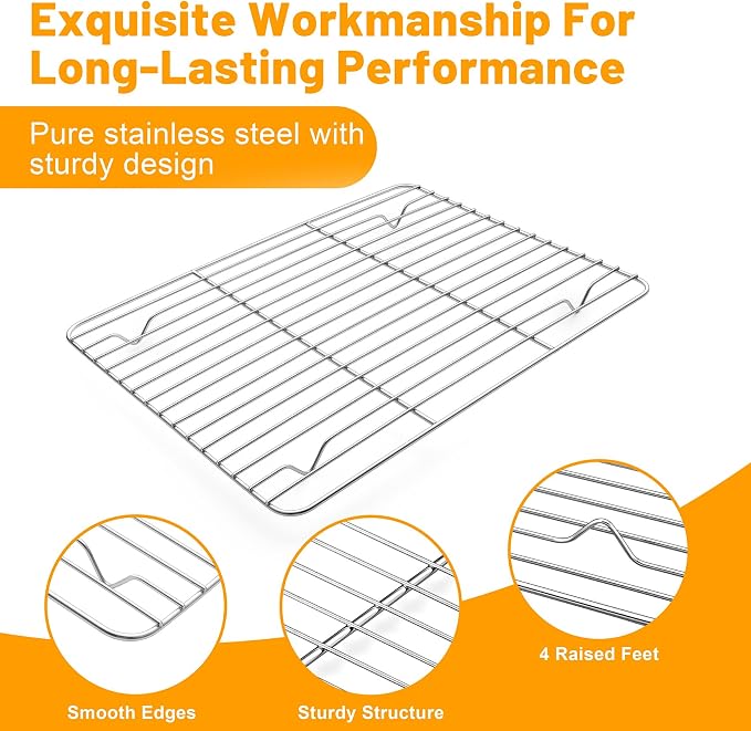 TeamFar Cooling Rack, 11.7” x 9” Stainless Steel Wire Baking Rack, 2PCS | for Cooking Roasting Grilling, Fit for Oven Pan, Oven & Dishwasher Safe, Non-toxic & Heavy-Duty