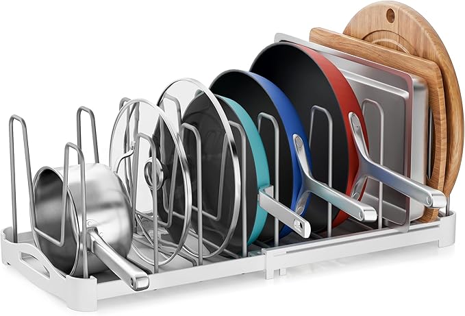 EVERIE Adjustable Cabinet Organizer for Pot Lids, Bakeware, Cookie Sheets & Cutting Boards, Upright Storage Rack for Kitchen Cabinet, Stable Dividers, 9.7" Deep, 12.6" to 21.5" Wide, GS02SS | 5mm Steel Dividers, Anti-Wobble, M-Slot for Lid Handles, BPA...