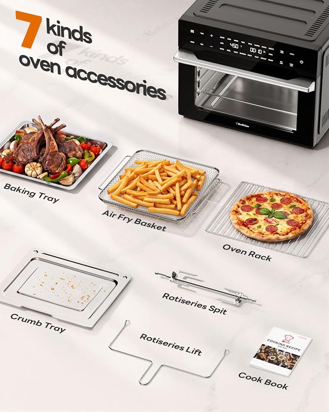 Beelicious 32QT Extra Large Air Fryer, 19-In-1 Air Fryer Toaster Oven Combo with Rotisserie and Dehydrator, Digital Convection Oven Countertop Airfryer Fit 13" Pizza, 6 Accessories, 1800w, Black