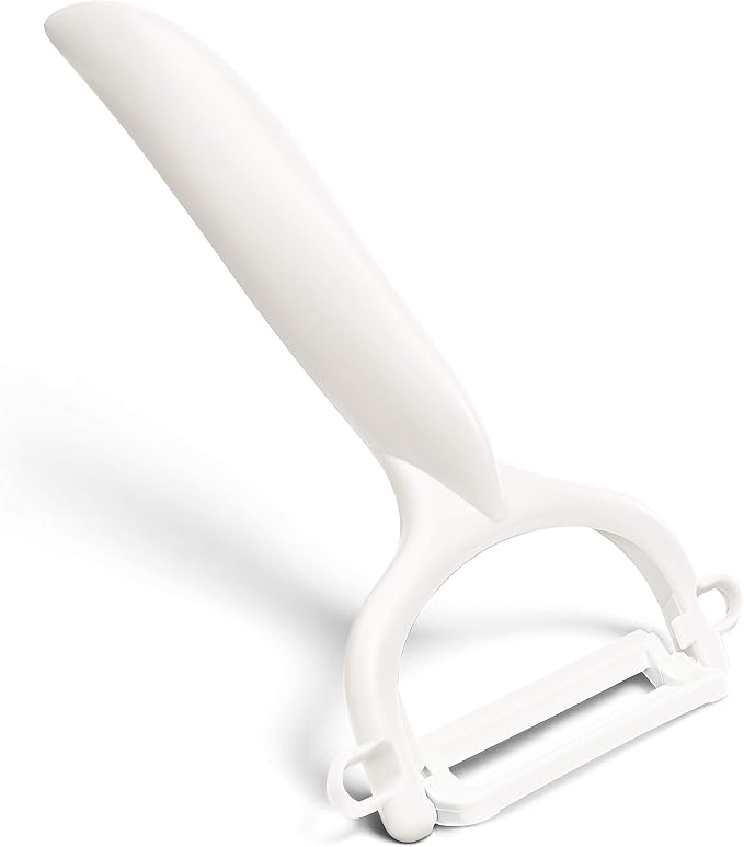 Kyocera Advanced Ceramic Horizontal Y Peeler, White | KYOCERA Ceramic Y-Peeler: Ultra-Sharp, Non-Corrosive Blade for Effortless Peeling – Ergonomic & Dishwasher Safe