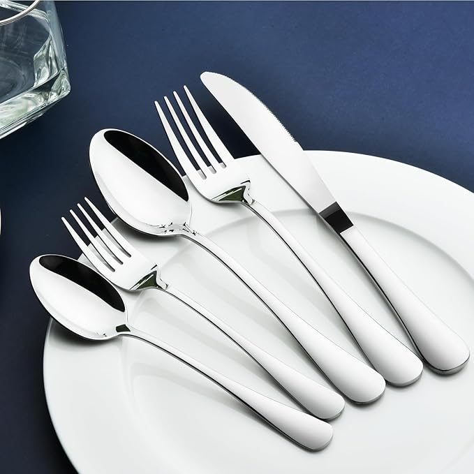 Silverware Set for 12,60 Piece Stainless Steel Flatware Utensil Cutlery Set | Heavy Duty Steak Knife Fork and Spoon, Dishwasher Safe, Gift Package for Wedding Housewarming