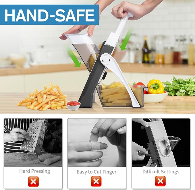 Safe Mandoline Slicer for Kitchen, Vegetable & Food Cutter, Easy to Clean | Safe Mandoline Slicer for Kitchen, Easy to Clean/Storage, Potato Slicing,Strips,Shredding,Dicing,Cleaning brush(Grey)