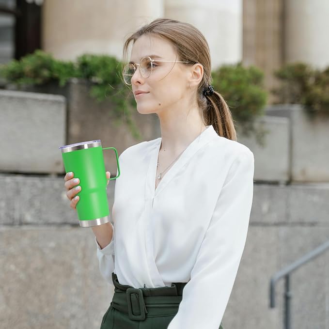 20 oz Tumbler with Handle Coffee Tumblers with Lid Travel Mug Green 12P | 20oz Tumblers with Handle Double-Wall Insulated Vacuum Coffee Mugs Stainless Steel Tumbler with Handles&Lid Green 12P
