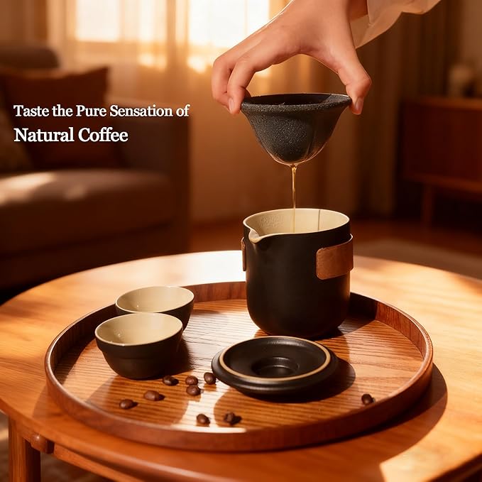 Pour Over Coffee Dripper, Reusable Ceramic Coffee Filter - Portable Single Serve Coffee Maker, Porcelain Slow Filter Cone Dripper for Travel Camping Office Home Brewing