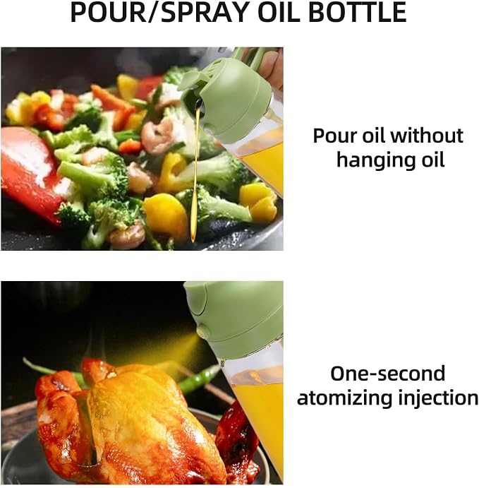 Aovdy 16oz/470ml Glass Olive Oil Sprayer for Cooking - 2 in 1 Olive Oil Dispenser Bottle Spray and Pour for Kitchen Gadgets Cooking Air Fryer Salad BBQ (Green)