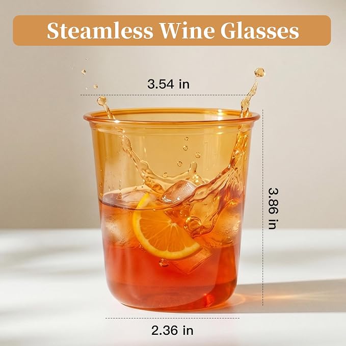 WELLIFE 50 Pcs 12 oz Clear Orange Plastic Cups | Disposable Cocktail Glasses Stemless Wine Punch Cups for Cold Drinking Party Supplies Graduation Halloween Thanksgiving Day