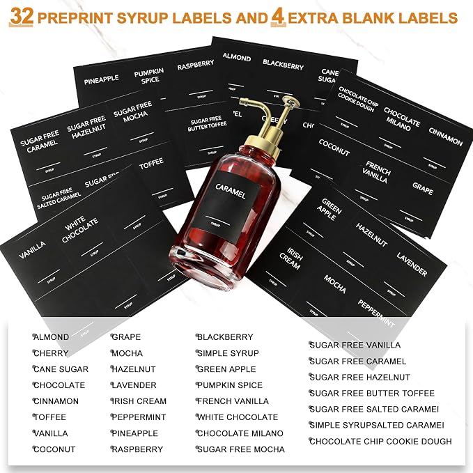 Coffee Syrup Dispenser,Syrup Dispenser for Coffee Bar，Syrup Bottles with Pump，16.9 Fl Oz Glass Honey Bottle for Coffee Bar，3 Pack，Gold