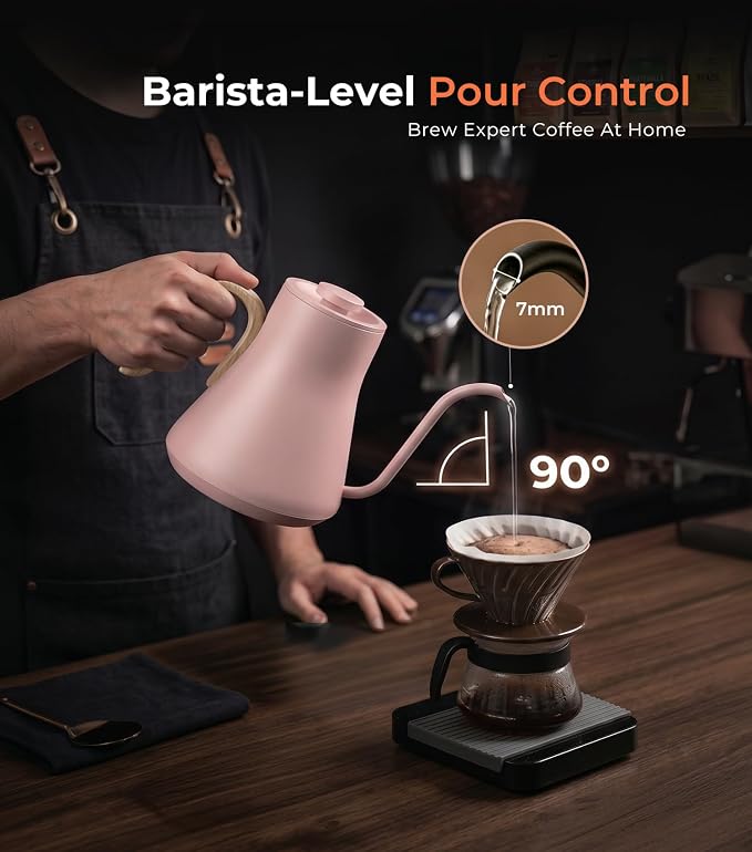 Epeios Gooseneck Electric Kettle with Temperature Control,1200W,0.9L,Pink | Rapid Heating, Precision Pour-Over for Coffee & Tea,Smart Hot water Boiler, 304 Stainless Steel Interior, Auto Shut-Off