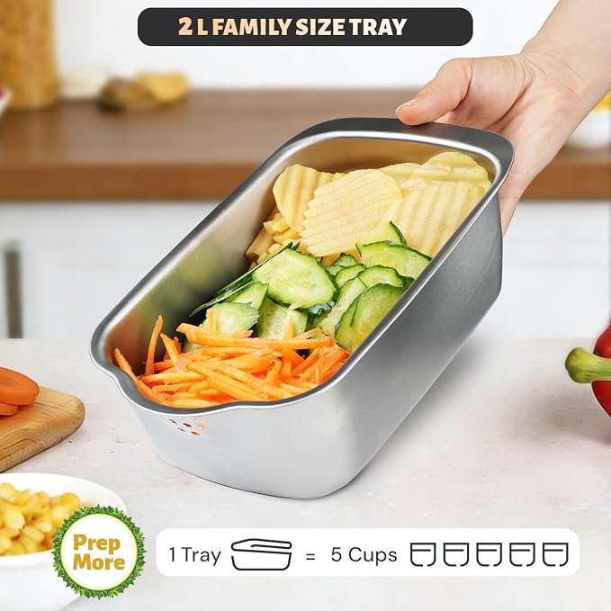 Stainless Steel Vegetable Chopper, 9 Blade Multi Veggie Chopper with Container, Food Cutter Chopper& Grater Mandoline Slicer, Kitchen Tools Gadgets, Onion Slicer, Mincer, Dicer, French Fry Cutter
