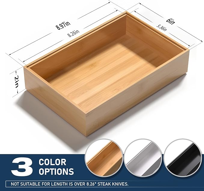 VeyFey Silverware Tray for Drawer, Stackable Kitchen Bamboo Drawer Organizer 9" x 6" x 2" Set of 2